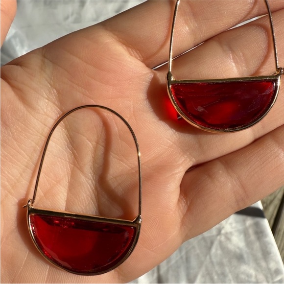 Copper Red and Gold Crystal Earrings - Picture 5 of 7